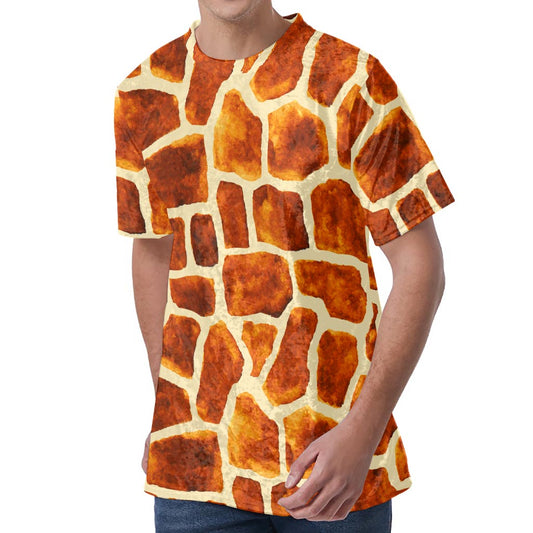 Brown Watercolor Giraffe Pattern Print Men's Velvet T-Shirt