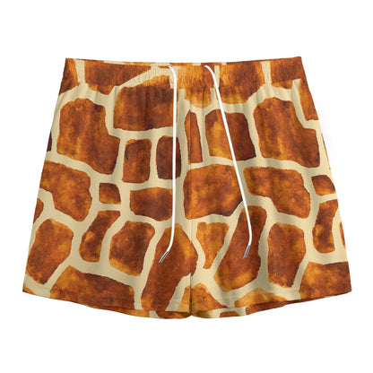 Brown Watercolor Giraffe Pattern Print Mesh Shorts
