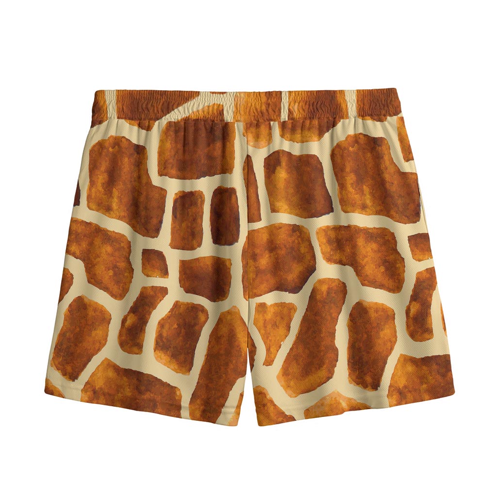 Brown Watercolor Giraffe Pattern Print Mesh Shorts