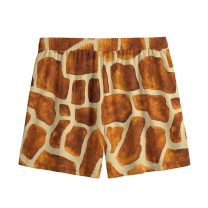 Brown Watercolor Giraffe Pattern Print Mesh Shorts