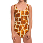 Brown Watercolor Giraffe Pattern Print One Piece Swimsuit