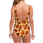Brown Watercolor Giraffe Pattern Print One Piece Swimsuit