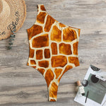 Brown Watercolor Giraffe Pattern Print One Shoulder Bodysuit