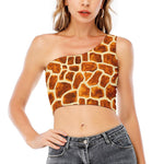 Brown Watercolor Giraffe Pattern Print One Shoulder Crop Top