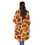Brown Watercolor Giraffe Pattern Print Open Front Beach Cover Up