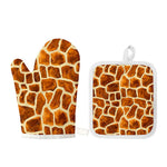 Brown Watercolor Giraffe Pattern Print Oven Mitt And Pot Holder Set