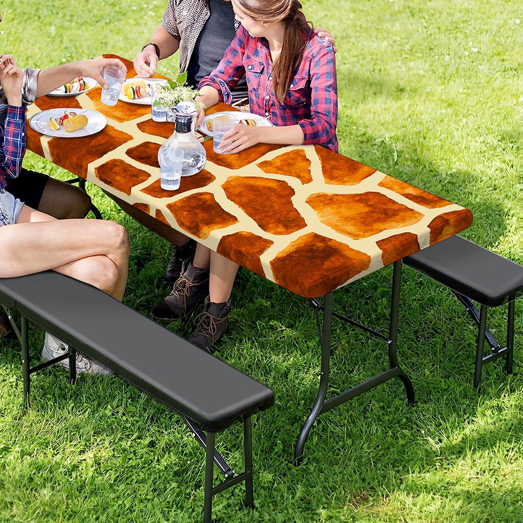 Brown Watercolor Giraffe Pattern Print Picnic Table Cover