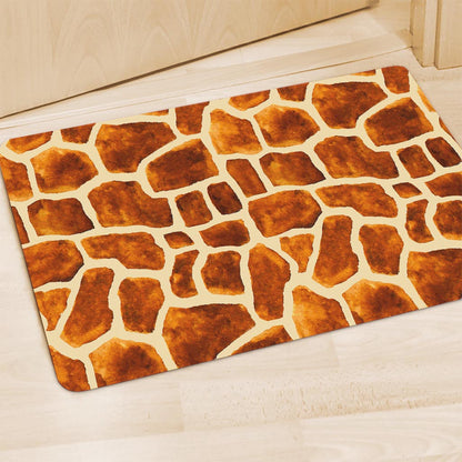 Brown Watercolor Giraffe Pattern Print Polyester Doormat