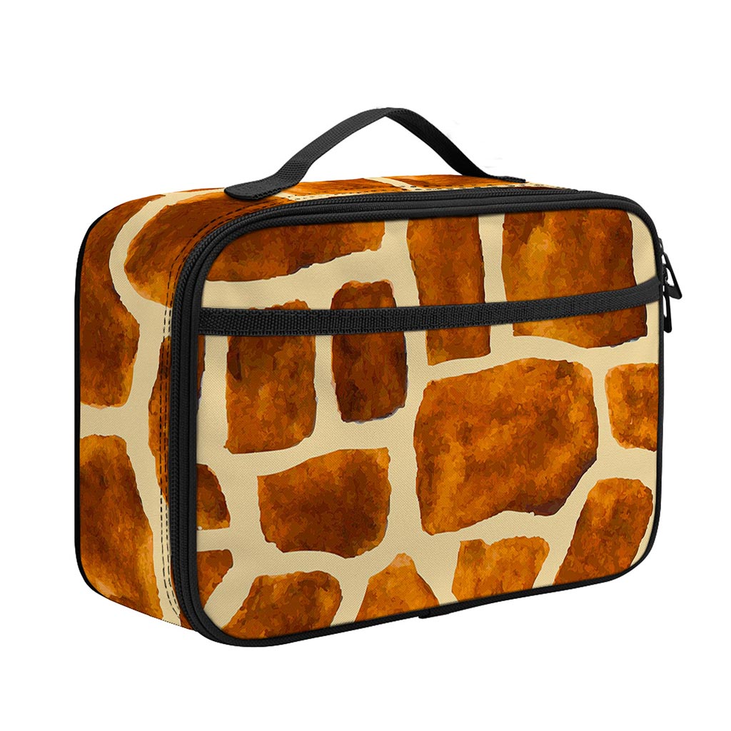 Brown Watercolor Giraffe Pattern Print Portable Lunch Bag
