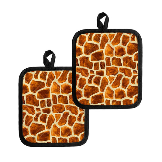 Brown Watercolor Giraffe Pattern Print Pot Holders