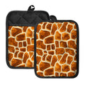 Brown Watercolor Giraffe Pattern Print Pot Holders With Pocket