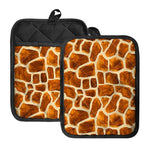 Brown Watercolor Giraffe Pattern Print Pot Holders With Pocket