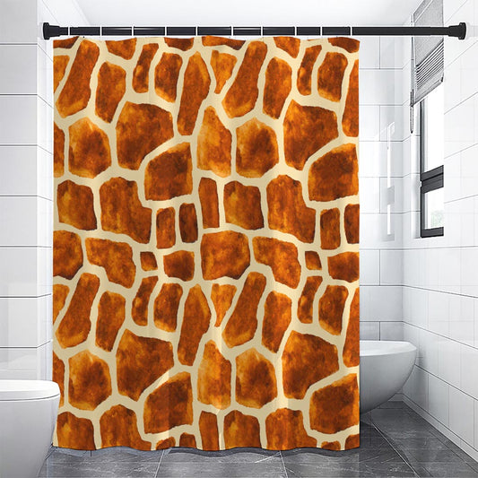 Brown Watercolor Giraffe Pattern Print Premium Shower Curtain