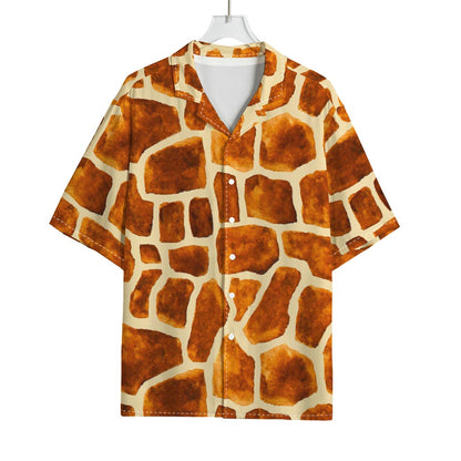 Brown Watercolor Giraffe Pattern Print Rayon Hawaiian Shirt