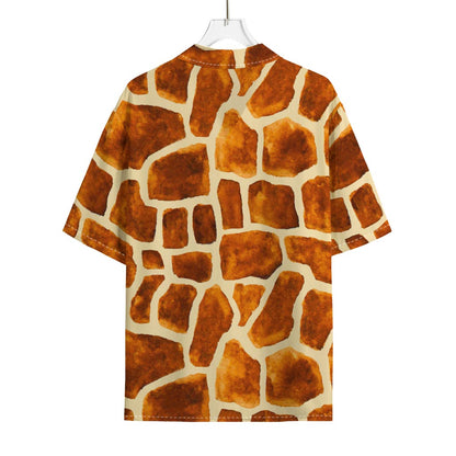 Brown Watercolor Giraffe Pattern Print Rayon Hawaiian Shirt