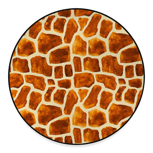 Brown Watercolor Giraffe Pattern Print Round Floor Mat
