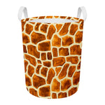 Brown Watercolor Giraffe Pattern Print Round Laundry Basket