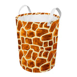 Brown Watercolor Giraffe Pattern Print Round Laundry Basket