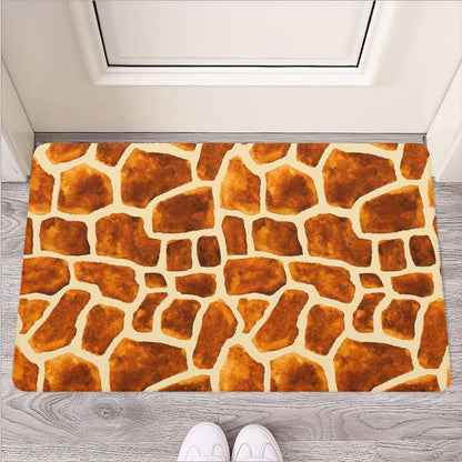 Brown Watercolor Giraffe Pattern Print Rubber Doormat