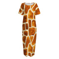 Brown Watercolor Giraffe Pattern Print Short Sleeve Long Nightdress