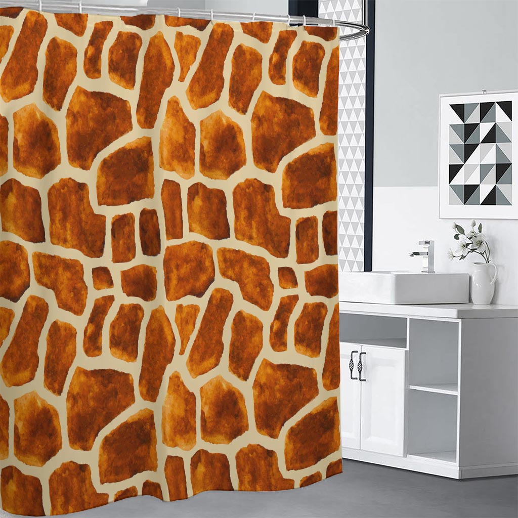 Brown Watercolor Giraffe Pattern Print Shower Curtain