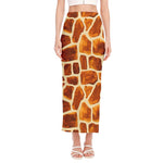 Brown Watercolor Giraffe Pattern Print Side Slit Maxi Skirt