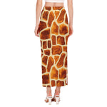 Brown Watercolor Giraffe Pattern Print Side Slit Maxi Skirt