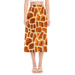 Brown Watercolor Giraffe Pattern Print Side Slit Midi Skirt