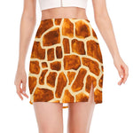Brown Watercolor Giraffe Pattern Print Side Slit Mini Skirt