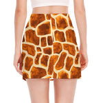 Brown Watercolor Giraffe Pattern Print Side Slit Mini Skirt