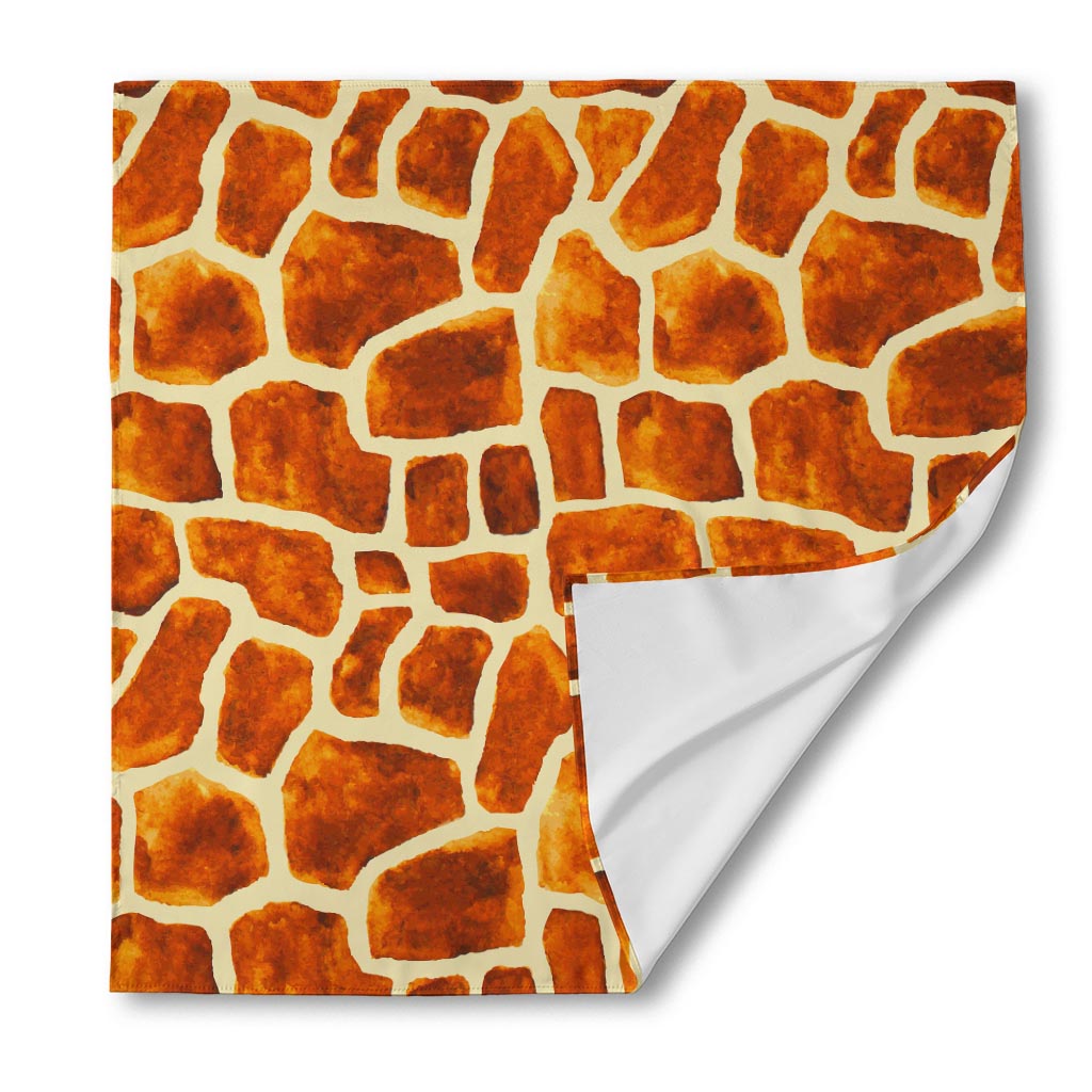 Brown Watercolor Giraffe Pattern Print Silk Bandana
