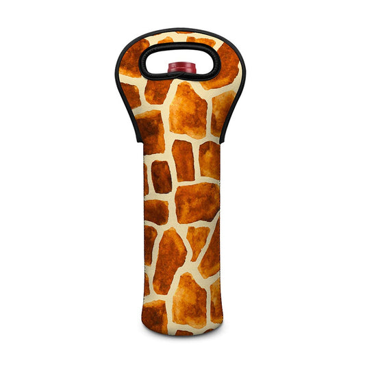 Brown Watercolor Giraffe Pattern Print Single Neoprene Wine Tote