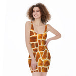 Brown Watercolor Giraffe Pattern Print Sleeveless Bodycon Dress