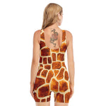 Brown Watercolor Giraffe Pattern Print Sleeveless One Piece Swimsuit
