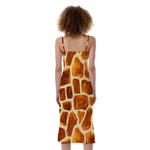 Brown Watercolor Giraffe Pattern Print Slim Fit Midi Cami Dress