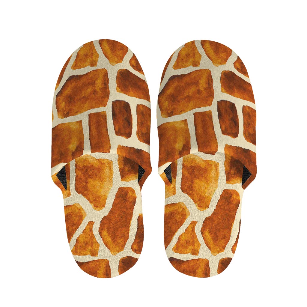 Brown Watercolor Giraffe Pattern Print Slippers