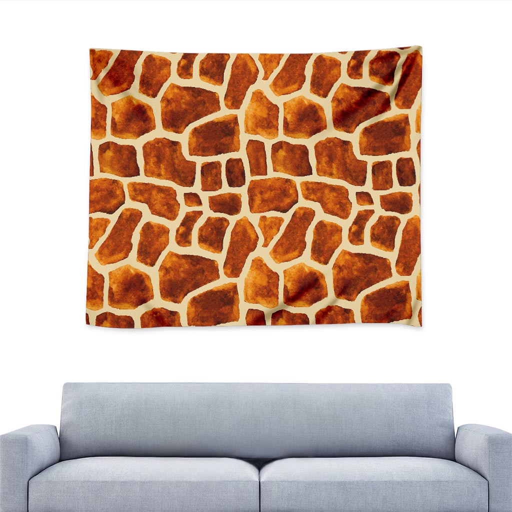 Brown Watercolor Giraffe Pattern Print Tapestry