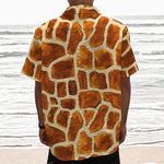 Brown Watercolor Giraffe Pattern Print Textured Short Sleeve Shirt