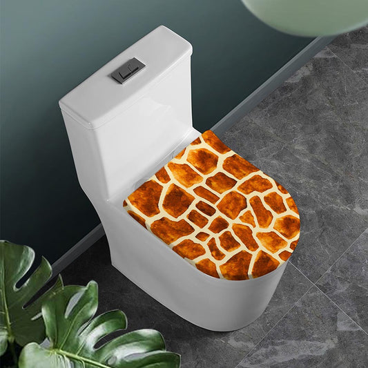 Brown Watercolor Giraffe Pattern Print Toilet Lid Cover