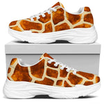 Brown Watercolor Giraffe Pattern Print White Chunky Shoes