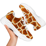 Brown Watercolor Giraffe Pattern Print White Chunky Shoes