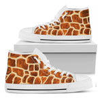 Brown Watercolor Giraffe Pattern Print White High Top Sneakers