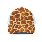 Brown Watercolor Giraffe Pattern Print White Mesh Trucker Cap