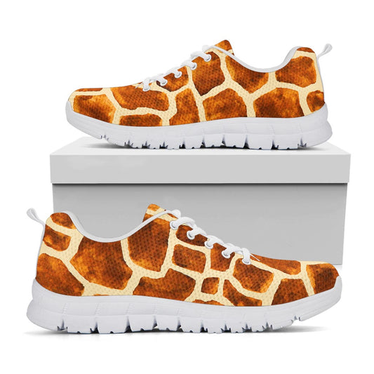 Brown Watercolor Giraffe Pattern Print White Running Shoes