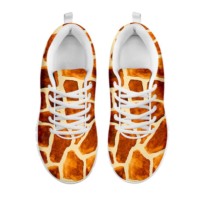 Brown Watercolor Giraffe Pattern Print White Running Shoes