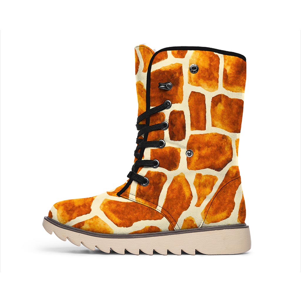 Brown Watercolor Giraffe Pattern Print Winter Boots