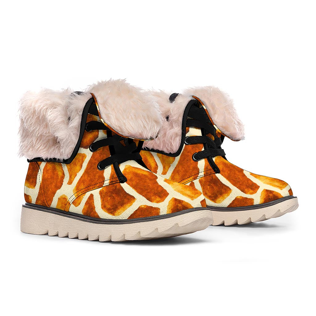 Brown Watercolor Giraffe Pattern Print Winter Boots