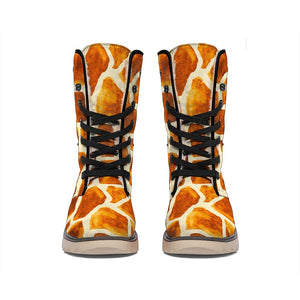 Brown Watercolor Giraffe Pattern Print Winter Boots