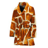 Brown Watercolor Giraffe Pattern Print Women's Bathrobe