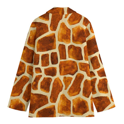 Brown Watercolor Giraffe Pattern Print Women's Blazer